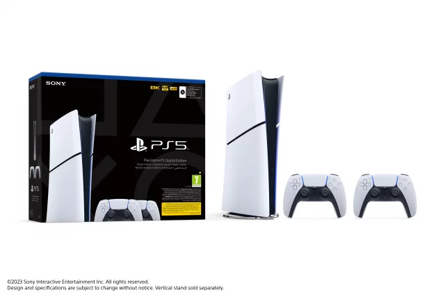 Játékkonzol PlayStation 5 (Slim) 1 TB – Fehér (Digital Edition) + 2x DualSense fehér (sérült csomagolás) - Játék konzolok