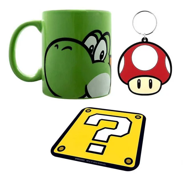 Dárkový set Super Mario - Yoshi (hrnek, podtácek, klíčenka)