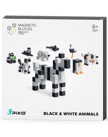 Mágneses építőkészlet PIXIO - Black and White Animals (Story Series)