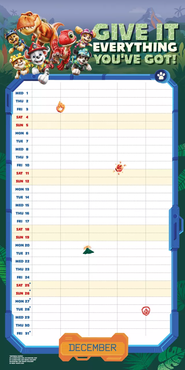 Naptár Paw Patrol: Dino Movie - Family Organiser 2027 (+ matricák)
