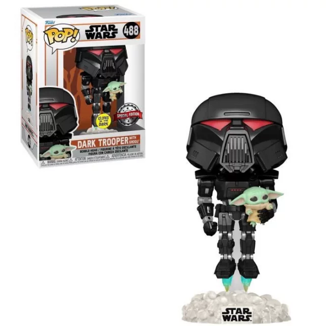 Figurka Star Wars: The Mandalorian - Dark Trooper with Grogu Glow in the Dark (Funko POP! Star Wars 488)