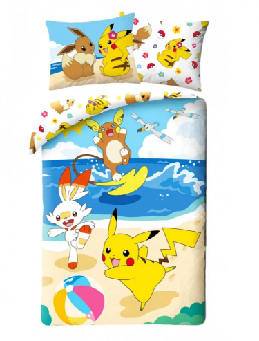 Ágynemű Pokémon - Pikachu with Scorbunny on beach