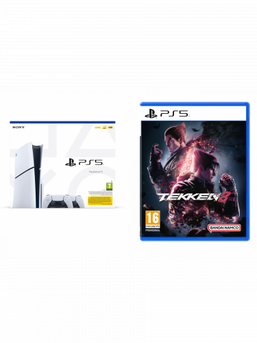 Kényelmes konzolkészlet PlayStation 5 (Slim) 1 TB - Fehér + 2x DualSense fehér + Tekken 8 (PS5)