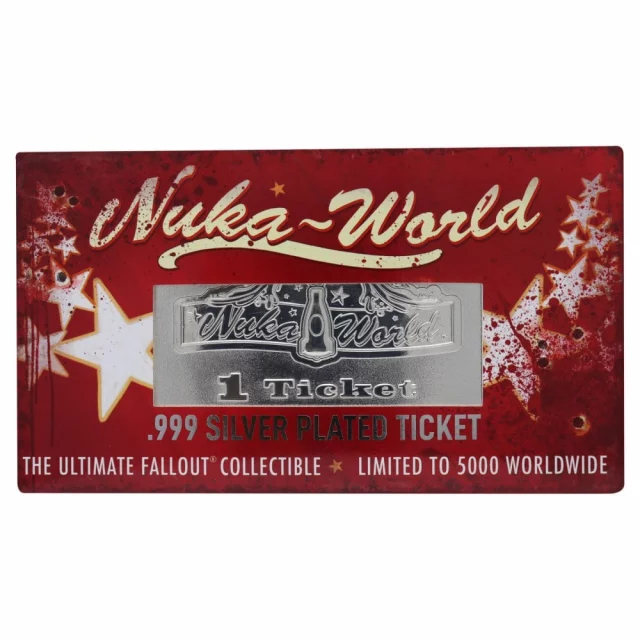 Sběratelská plaketka Fallout - Nuka World Ticket (postříbřená)