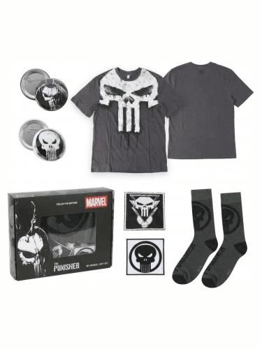 Marvel – Punisher ajándékcsomag (póló, kitűzők, felvarrók, zoknik) (XL-es méret)